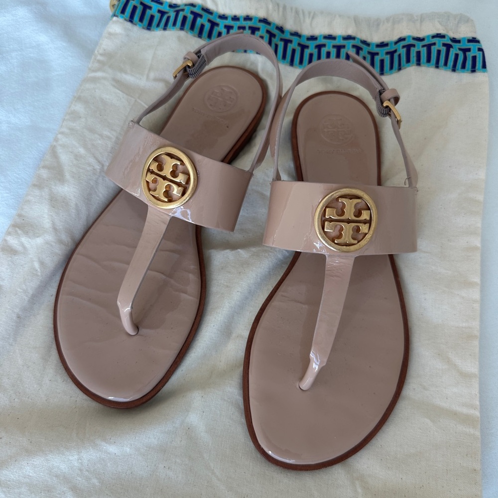 Tory Burch Women's Beige Sandals with Gold Accent